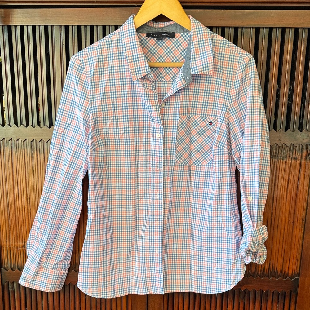Tommy Hilfiger Blue and Pink Checkered Shirt